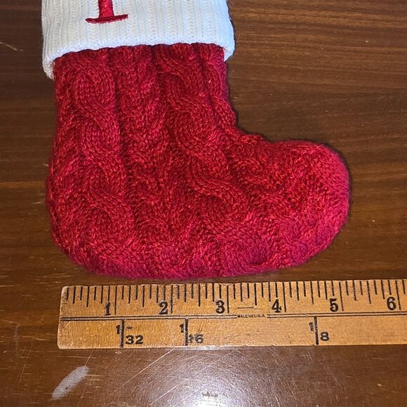Mini Christmas Stocking Red and White with Letter T - Picture 2 of 4